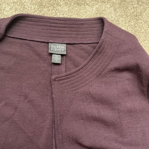 Eileen Fisher Cardigan Womens Small Open Front Wool Blend Duster Burgundy Purple - Picture 3 of 8